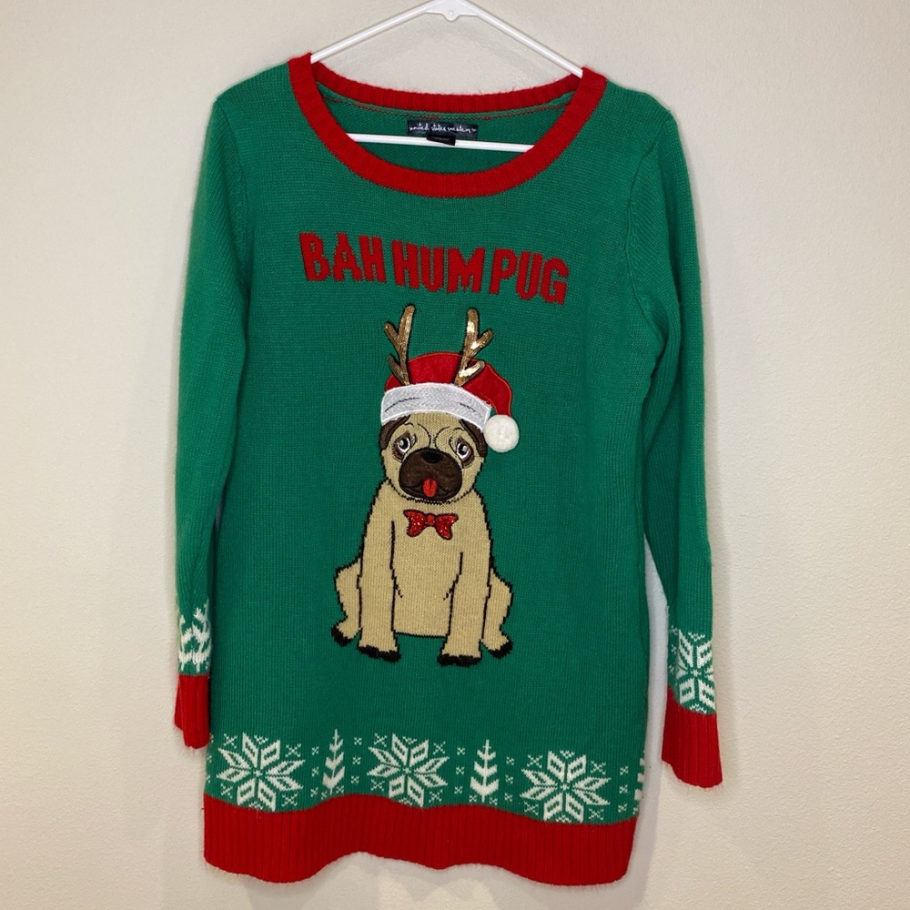 United States Sweaters‎ Bah Hum Bug Dog Green Red Size L